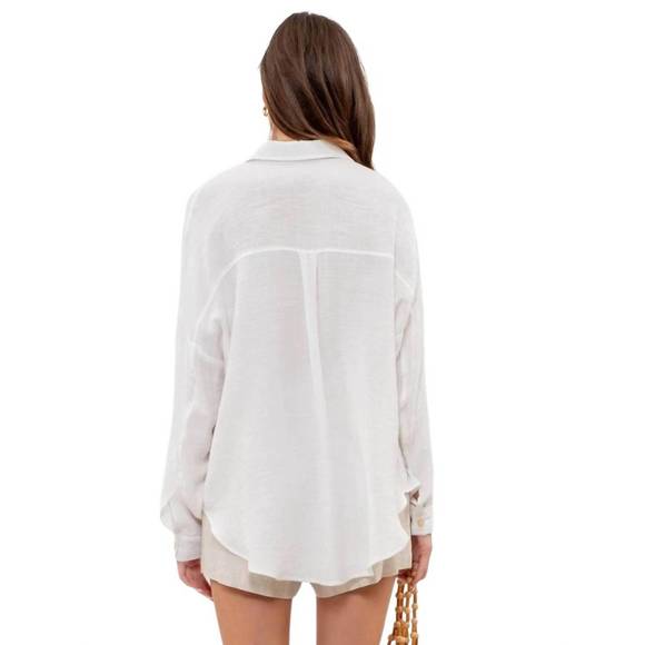 NEW BLU PEPPER breezy oversized button down shirt in white - Picture 3 of 3
